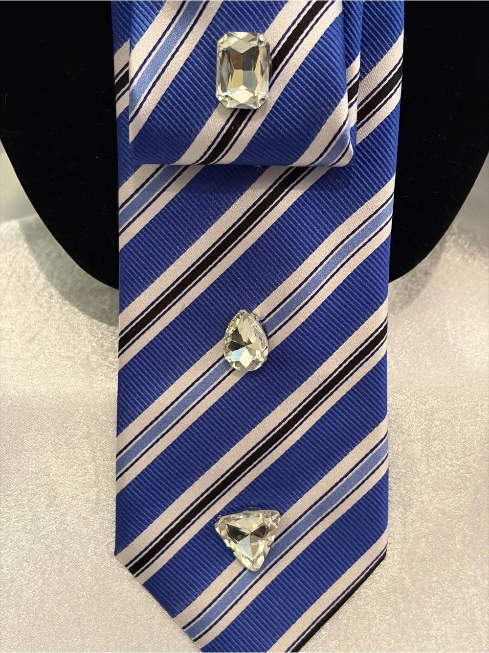 Countess Mara Blue Striped Women's Necklace Tie with Crystal Accents